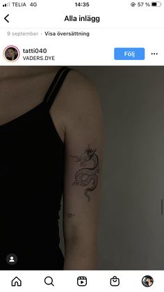 a woman's arm with a tattoo on the left side of her arm, and an image of a dragon