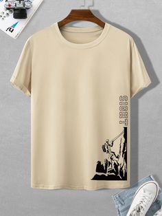 Khaki Casual  Short Sleeve Polyester Figure,Letter  Embellished Slight Stretch Summer Men Tops Mens T Shirt Print Design Graphics, Unique Tshirts Designs, Graphic Tees Design Prints, Graphic Tee Outfit Men, Unique Tshirt Designs, Unique Shirts Design, Design Jersey