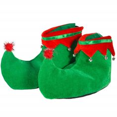 Skeleteen Children's Elf shoe Covers are the sweetest addition to your Elf costume. The Shoe covers are 12 inches long, made from green velvet with red pom-pom on the tip of the toes. the ankle of the shoe has a red scalloped design with silver bells, that make noise when you move. The shoe cover has a tie closure to ensure all day wear. This costume can work for both Halloween and Christmas as a sweet little Santa Helper. Girl Elf Costume, Elf Slippers, Grinch Costumes, Christmas Elf Costume, Elf Shoes, Girl Elf, Christmas Shoes, Elf Costume, Halloween Costume Shop