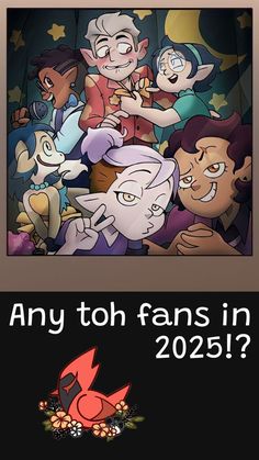 an image of cartoon characters with text that reads, any fan in 2055?