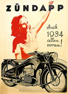 an advertisement for a motorcycle with a woman on the back and arms in the air