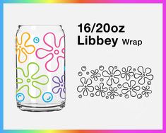 an image of a glass jar with flowers on it and the text, 16 / 200z libey wrap