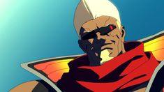 an anime character with sunglasses and a red cape on his head looking at the camera