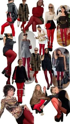 Red Tights Outfit, Rock Outfit, Tights Outfit, A Collage, Mode Inspo, Looks Chic, Red Outfit