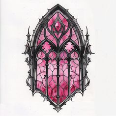 Pink Tattoo Blueprint Kit Goth Window Tattoo, Cathedral Window Drawing, Stained Glass Tattoo Design, Arch Window Tattoo, Gothic Arch Tattoo, Neo Gothic Tattoo, Church Window Tattoo Design, Gothic Window Tattoo Design, Stain Glass Window Tattoo