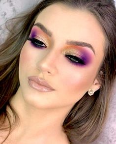 Colorful Smokey Eye, Purple Eye Makeup, Sleek Makeup, Full Makeup, Colorful Eye Makeup, Full Face Makeup, Festival Makeup, Eyeshadow Tutorial