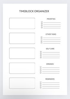 the printable time block organizer is shown in black and white, with lines on it