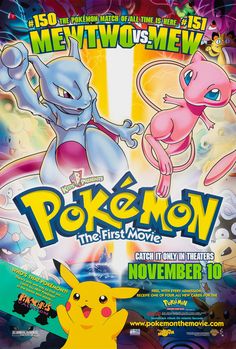 the poster for pokemon der film, which features two different types of characters and their names