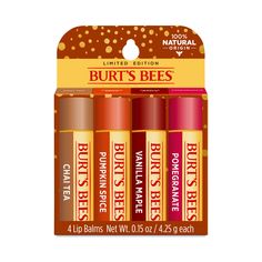 Burts Bees Chapstick, Burt's Bees Pomegranate, Burts Bees Lip Balm, Fall Lips, Burts Bees Lip, Lip Balm Gift, Soften Lips, Lip Balm Set, Holiday Packing