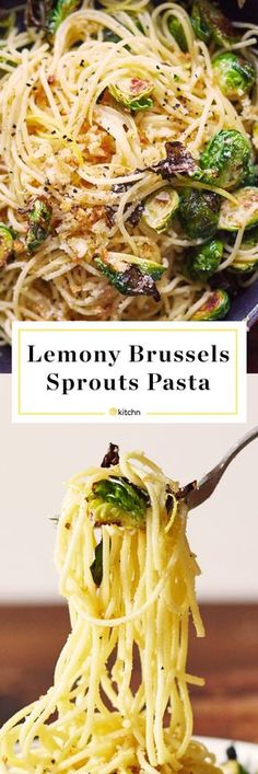 lemony brussel sprouts pasta with spinach and parmesan cheese