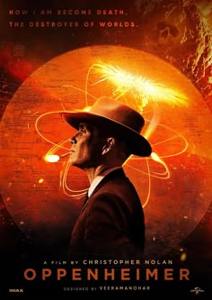 the movie poster for open heimer, with an image of a man in a hat