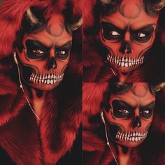 Red Halloween Makeup Looks, Demon Face Paint, Mens Halloween Makeup, Halloween Skeleton Makeup, Viking Makeup, Beautiful Halloween Makeup, Devil Makeup, Holloween Makeup, Joker Makeup