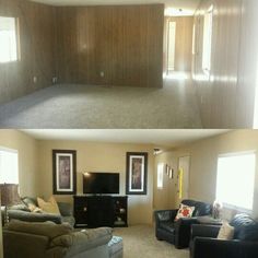 before and after pictures of a living room