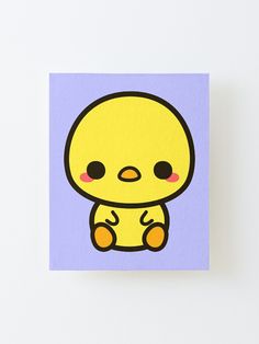 a small yellow bird sitting on top of a purple square wall mounted art piece in front of a white wall