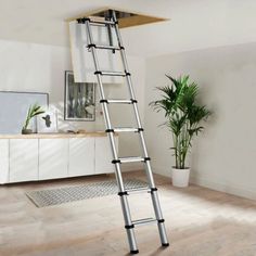 10.5ft Compact Telescoping Attic Access Folding Ladder Loft Stairs - Generu - Generu Attic Access Ladder, Ladder Loft, Folding Attic Stairs, Retractable Ladder, Ship Ladder, Loft Floor, Minimal Storage, Attic Ladder, Aluminium Ladder