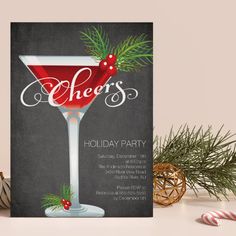 a holiday party flyer with a cocktail