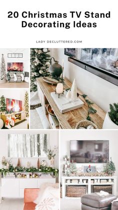 christmas tv stand decorating ideas with text overlay that reads 20 christmas tv stand decorating ideas