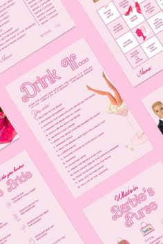 the pink menu has pictures of barbie dolls on it