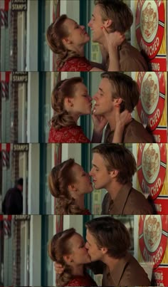 two people are kissing each other in front of a coca - cola sign with the caption's name on it