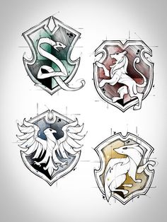 four different types of emblems on a white background