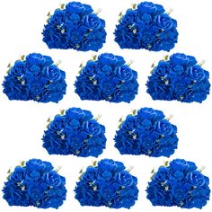 blue flowers are arranged in the shape of balls