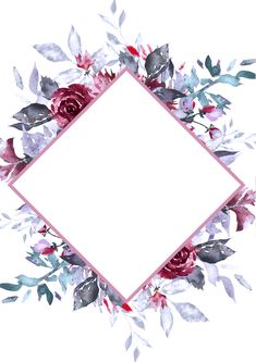 a square frame with watercolor flowers and leaves around it on a white background for text