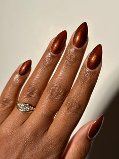 Golden Tip Nails, Bronze Chrome Nails, Bronze Nails Designs, Copper Nails Designs, K Nails, Copper Nail, Bronze Nails, Finger Paints, Copper Nails