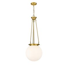 a light fixture hanging from the ceiling with a white glass ball in front of it