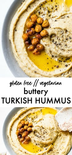 hummus with chickpeas and olives in a bowl