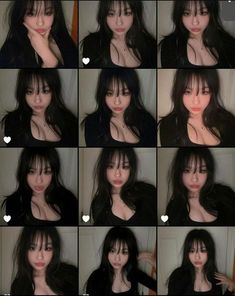 many different pictures of a woman with long black hair