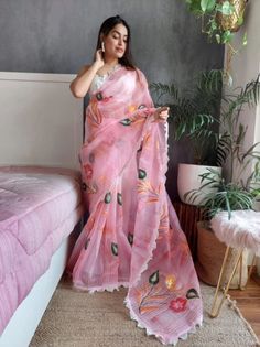 Buy Light Pink Color Lovely Organza Silk Saree Organza Saree, Light Pink Color, Wedding Saree, Buy Lights, Lace Border