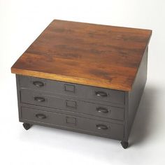 an old filing cabinet with drawers on wheels is shown in front of a white background