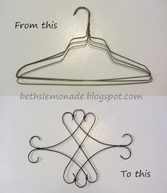 two pictures of clothes hangers, one with hearts and the other with words from this