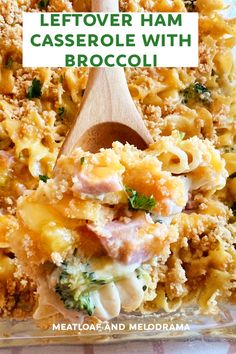 a casserole dish with broccoli and ham