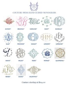 some type of monograms that are in different colors and font options for each letter