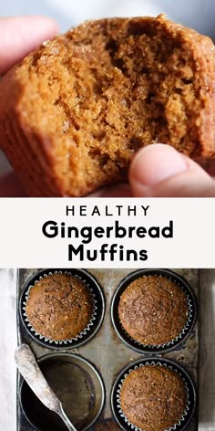 healthy gingerbread muffins in a muffin tin with the title above it