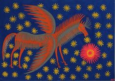 an image of a horse with wings and stars