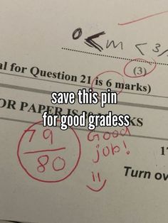 some paper with writing on it and the words save this pin for good grade