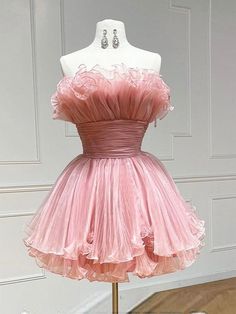 Pink Tulle Short Prom Dress Two Piece Bridesmaid Dresses, Flowy Prom Dresses, Wedding Dress Detachable Skirt, Puffy Prom Dresses, Country Bridesmaid Dresses, Prom Dress Pink, Tight Prom Dresses, 2023 Homecoming, Summer Bridesmaid Dresses