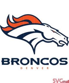 the denver football team logo is shown on a white background with an orange and blue horse's head