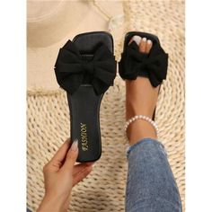 -Item Id 34590237 -Details: Bow -Style: Fashionable -Color: Black -Pattern Type: Plain -Toe: Open Toe -Size Fit: True To Size -Upper Material: Fabric -Lining Material: Pu Leather -Insole Material: Pu Leather -Outsole Material: Tpr **Open To Offers!!!** **Bundle To Save More** **30% Off Bundles Of 2 Or More Items!!** ***Orders Go Out Within 5-10 Business Days!! Thank You For Your Patience!! Multiple Sizes And Colors Available In Most Styles Don't See Your Size Or Color Listed, Just Ask. Black Bow Sandals For Summer, Black Sandals With Bow, Chic Black Sandals With Bow, Black Flat Heel Sandals With Bow, Black Sandals With Bow And Flat Heel, Boutique Shoes, Flat Slippers, Bow Style, Flat Slipper