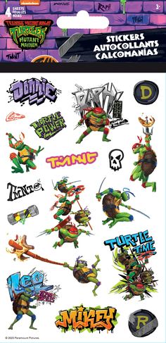 the teenage mutant stickers are on display