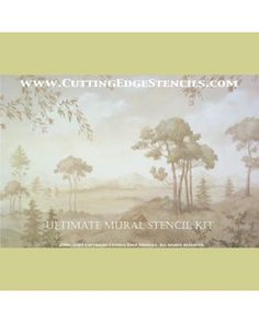 the ultimate mural stencil kit for painting trees and mountains in pastel colors