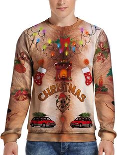 Digital Christmas 3D Simulation Men's Shirt – uglyparty Loose Pullover Sweater, Fashion Sweatshirts, Winter Outwear, Funny Men, Ideas Outfit, Loose Pullover