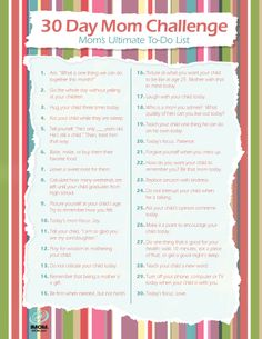 the 30 day mom challenge is shown with an image of a striped background and text