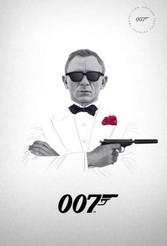 the poster for james bond is shown in black and white, with a red rose