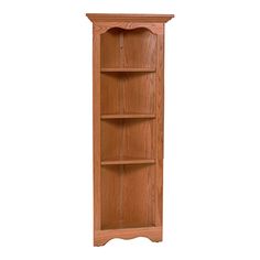 a tall wooden bookcase with three shelves