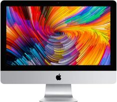 an apple computer with colorful swirls on the screen