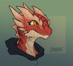 a drawing of a red dragon with orange eyes and an angry look on its face