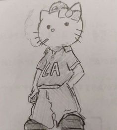 a drawing of a cat in a baseball uniform with the word la on it's chest